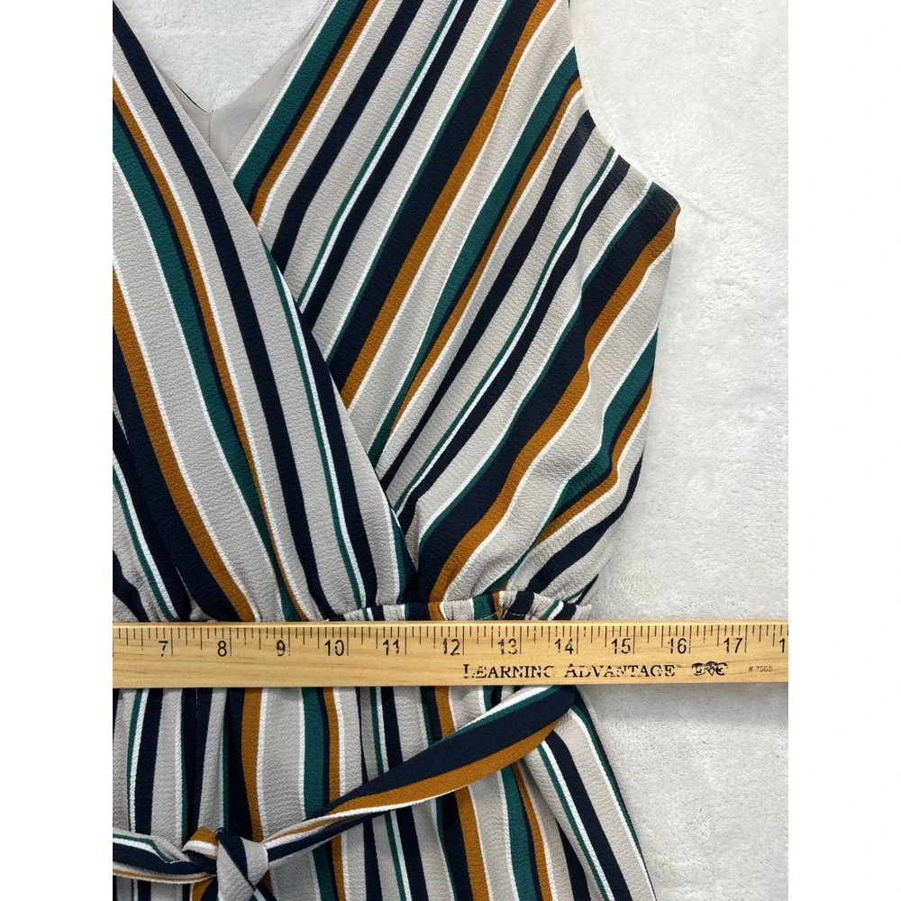 Maurices Jumpsuit‎ Womens M Neutral Colors Striped Wide Leg Wrap V-Neck Belted